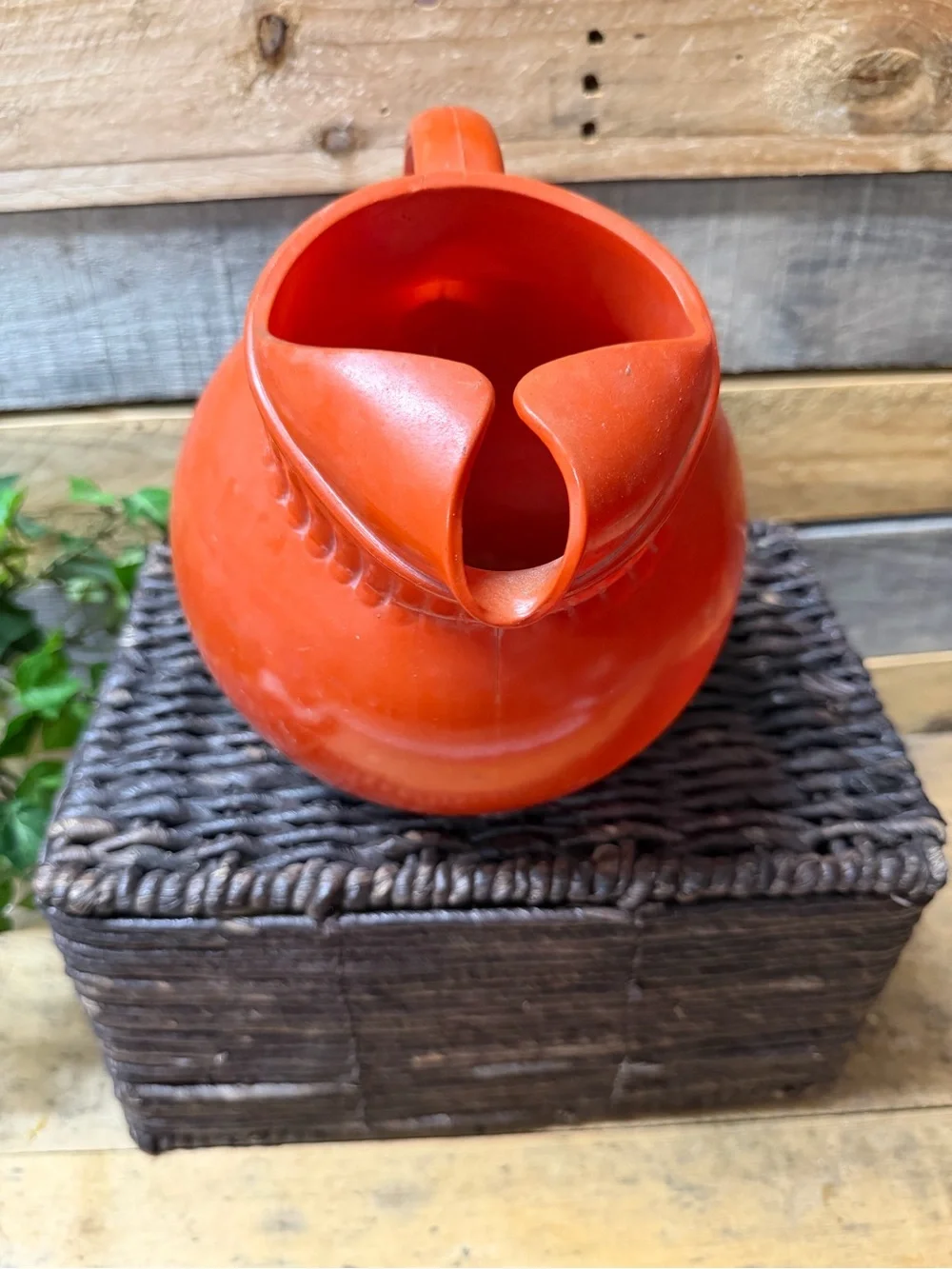 Vintage Round Bright Orange Ceramic Tilt Pitcher